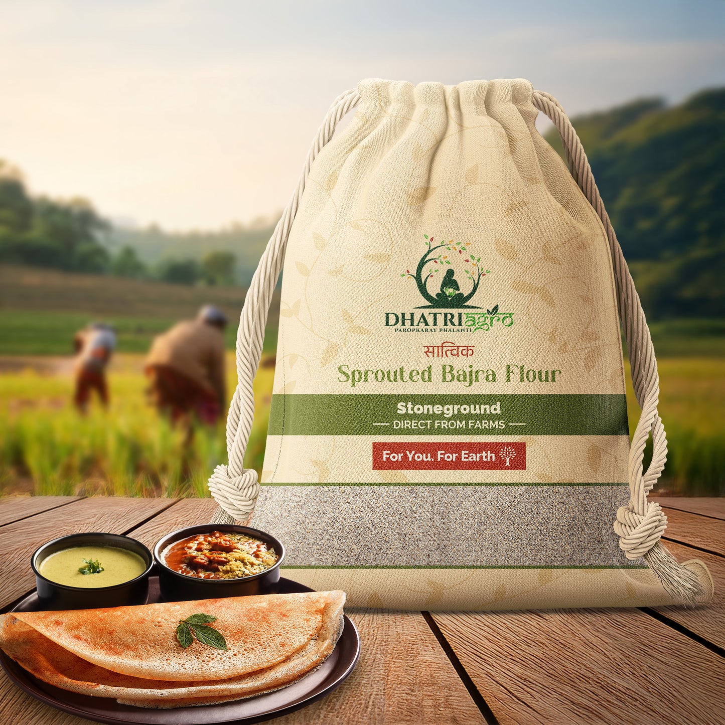 Dhatri Agro Sprouted Bajra Flour, 1 Kg | Bajra ka Atta | Gut-Friendly, High Fibre | No Blending, Chemical-Free | Eco-Friendly