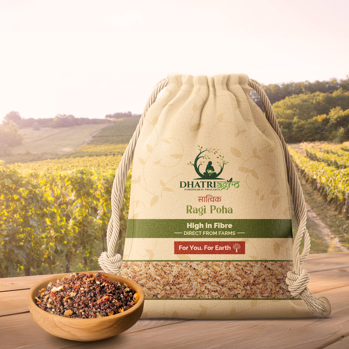 Dhatri Agro Ragi Poha, 500g | Nachni Flakes | Iron-Rich, Diabetic-Friendly | No Additives, Gluten-Free | Eco-Friendly