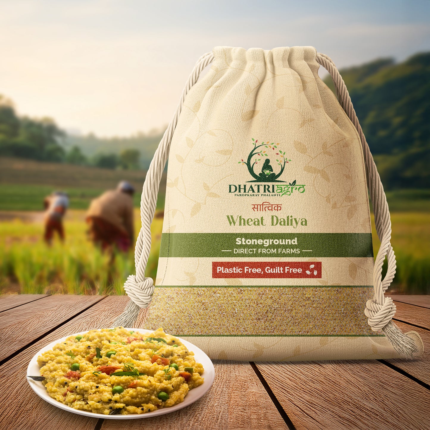 Stoneground Wheat Daliya, 1 Kg | Organic Samba Rava | Farm Fresh | Low GI | Diabetic Friendly | Flavorful | Pesticide Free