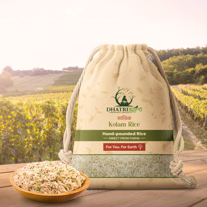 Handpounded Kolam Rice, 1 Kg | Organic Lachkari Raw Rice | Farm Fresh | Protein Rich | Diabetic Friendly | Fragrant | Chemical Free