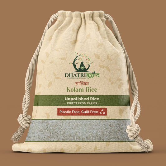 Handpounded Kolam Rice, 1 Kg | Organic Lachkari Raw Rice | Farm Fresh | Protein Rich | Diabetic Friendly | Fragrant | Chemical Free