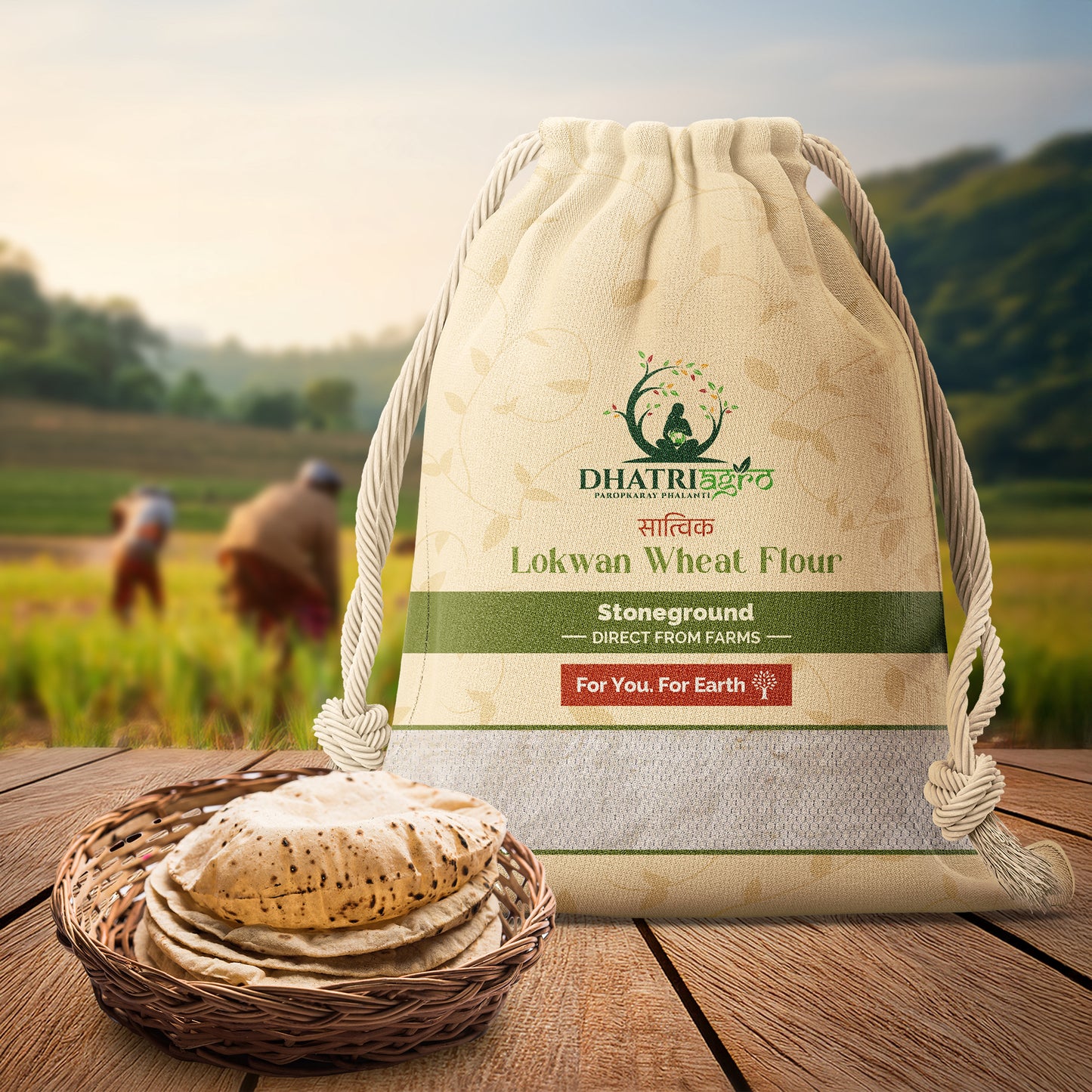 Lokwan Wheat Flour 1kg – Stoneground Atta from Whole Lokwan Wheat | Soft Rotis | Chakki Ground | Unbleached & Additive-Free | Natural High-Fiber Indian Flour
