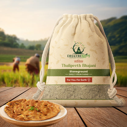 Dhatri Agro Stoneground Thalipeeth Bhajani, 1 Kg | Traditional Multigrain Maharashtrian Flour | Hand-Roasted | High Fibre | Balanced Meal | Gut-Friendly | Eco-Friendly Pack