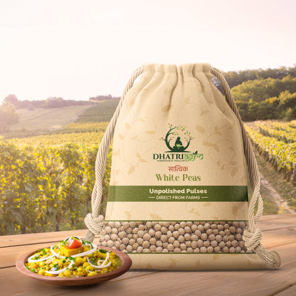 Unpolished White Peas, 1 Kg | Organic Safed Matar/Vatana | Farm Fresh | Diabetic Friendly | Low GI | Highly Aromatic | Chemical Free